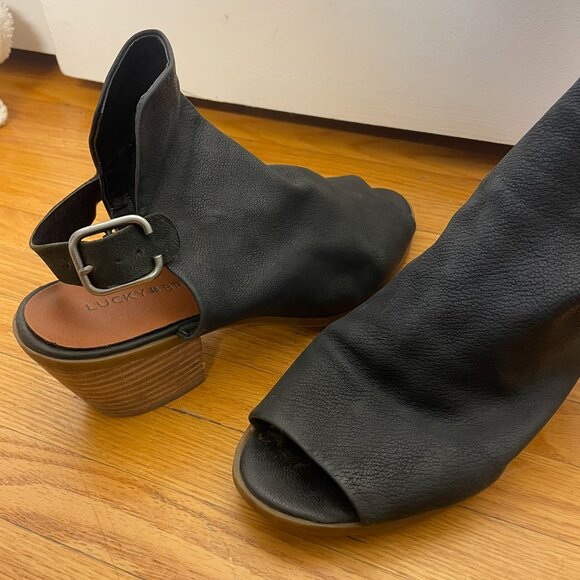 Leather sling back peep toe booties - Picture 3 of 4
